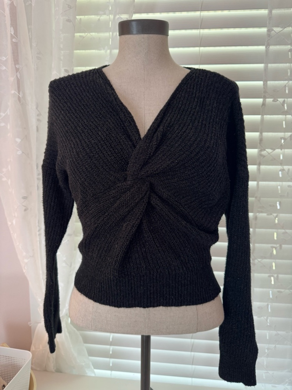 Express Black Twisted Front V-Neck Sweater